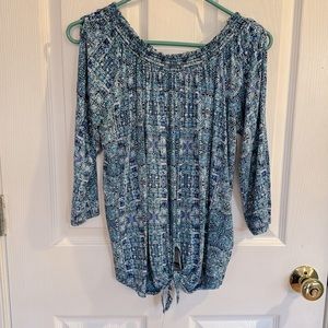 Cupio blue patterned cold shoulder top